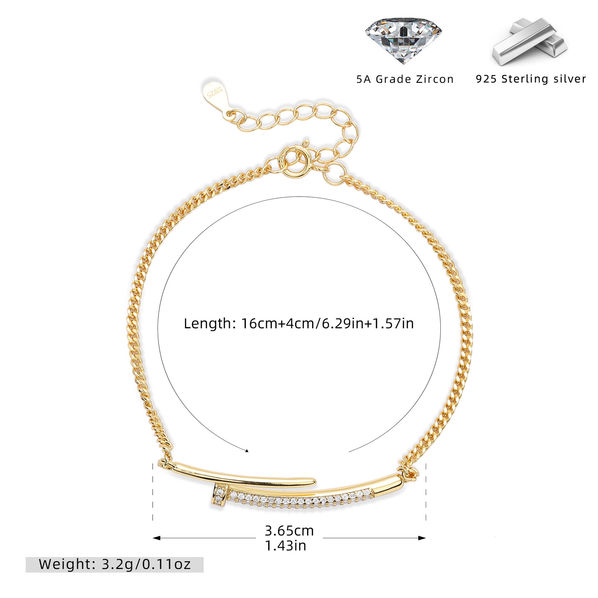Zircon Rivet Silver Bracelet