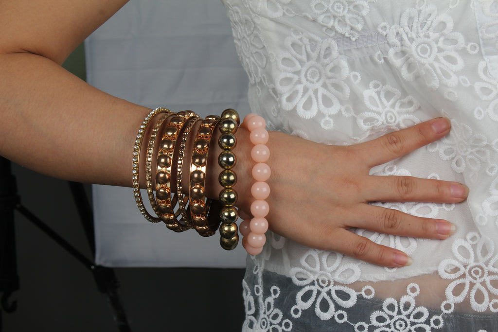 Retro Rhinestone Bangle Bracelet Set | Burnished Gold
