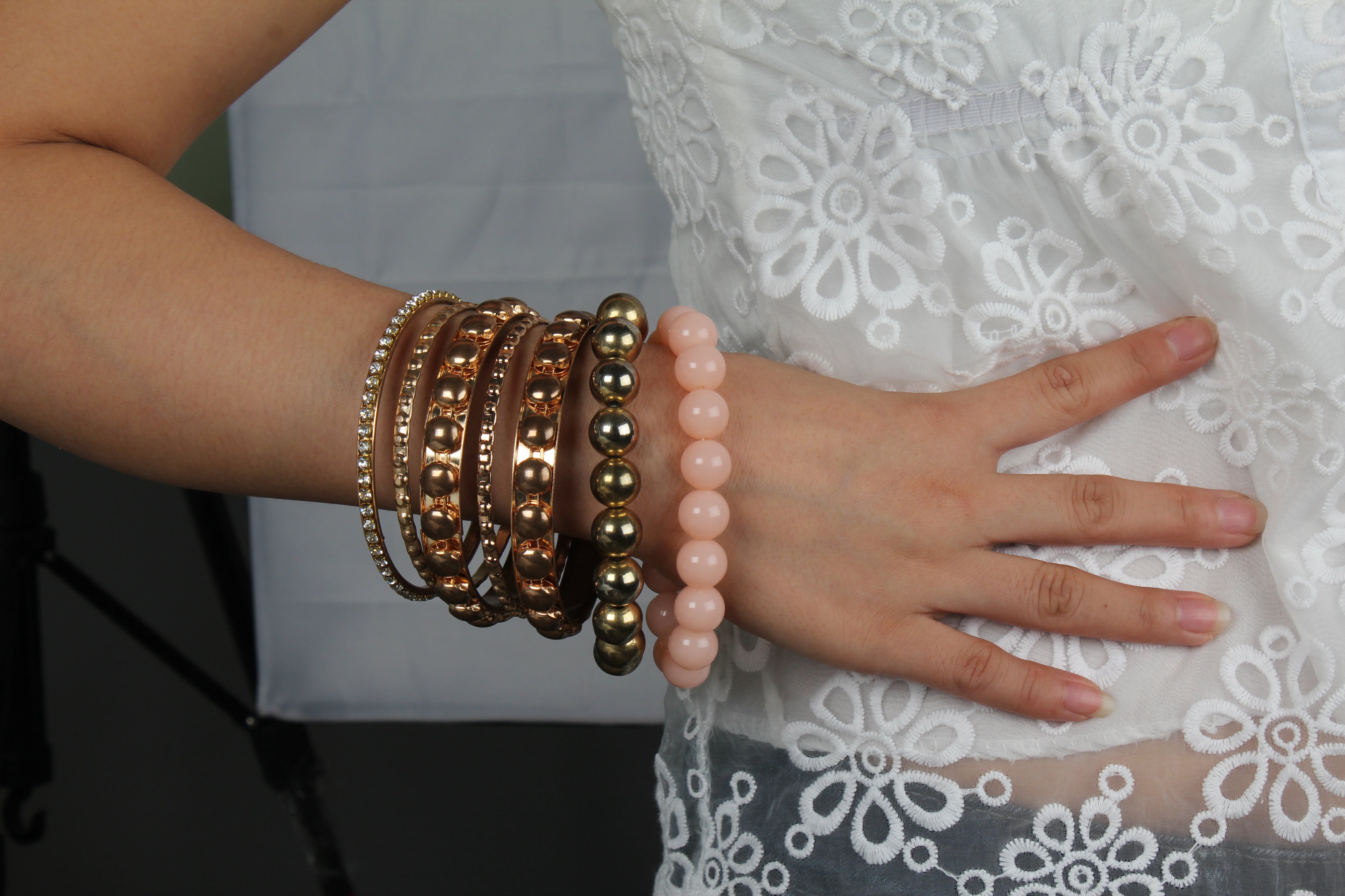 Retro Rhinestone Bangle Bracelet Set | Burnished Gold