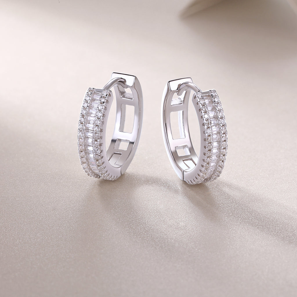 Diamond Hoop Earrings for Women | Luxury Silver Huggie Earrings
