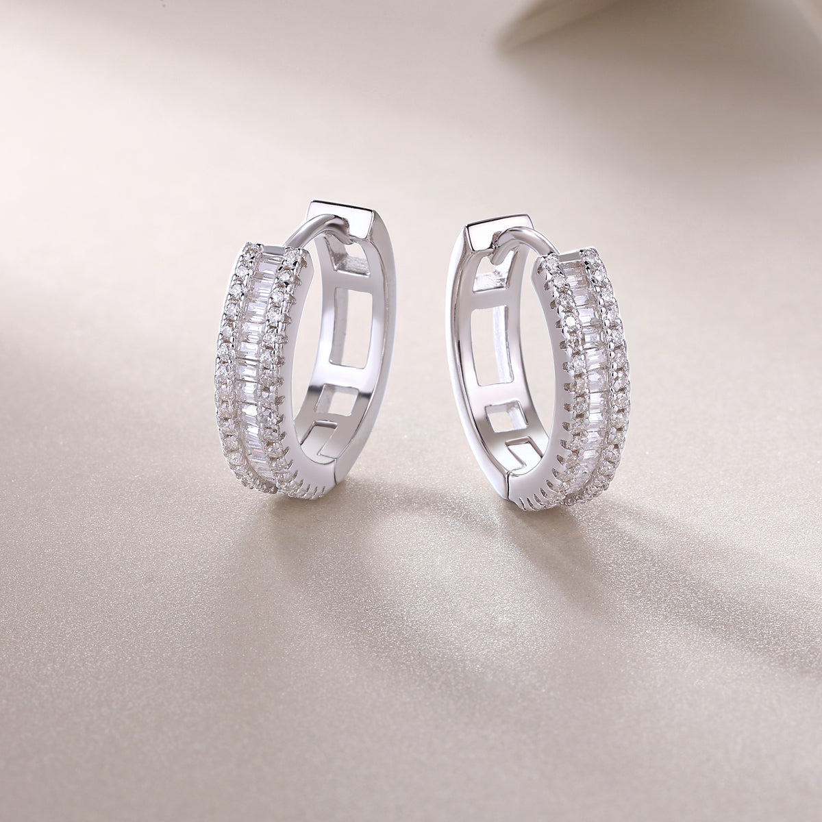 Diamond Hoop Earrings for Women | Luxury Silver Huggie Earrings