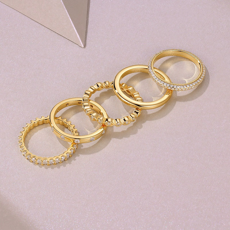 925 Sterling Silver Gold Plated Rings Set – Luxury Stackable Zirconia Rings for Women | Minimal Elegant Jewelry