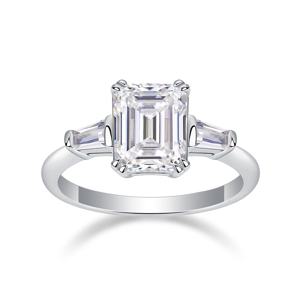925 Sterling Silver Emerald Cut Engagement Ring for Women – Three Stone Design | Elegant Statement Ring