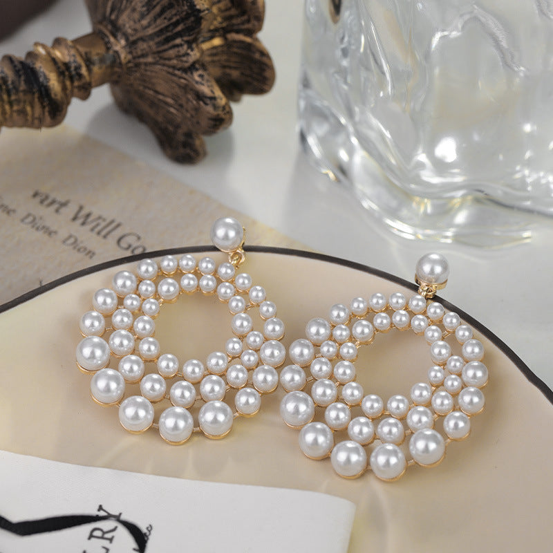 Geometric Pearl Hollow Earrings