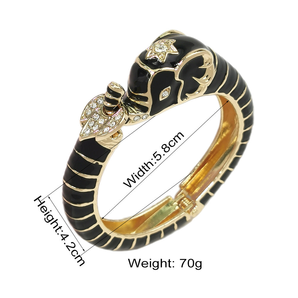 Elephant Bangle Bracelet | Black & White Enamel Gold Cuff | Boho Statement Jewelry for Women