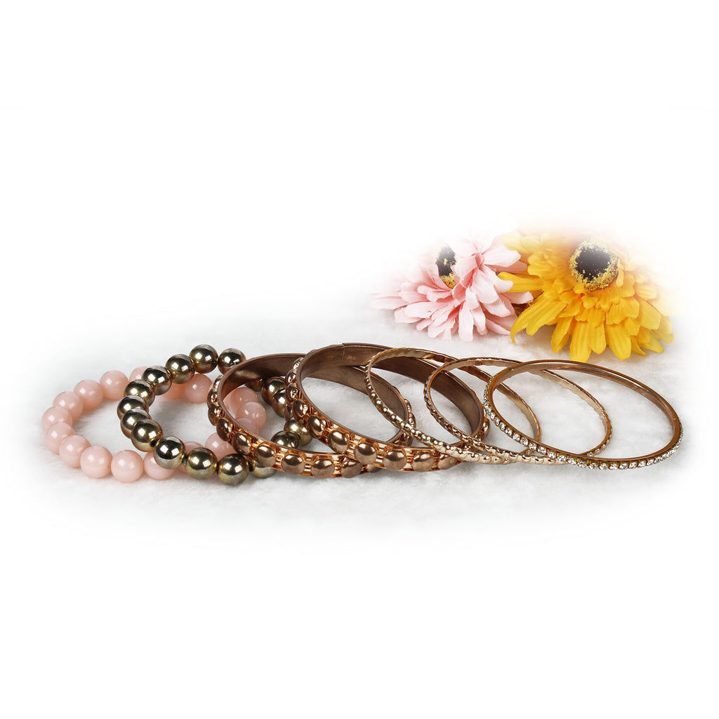 Retro Rhinestone Bangle Bracelet Set | Burnished Gold