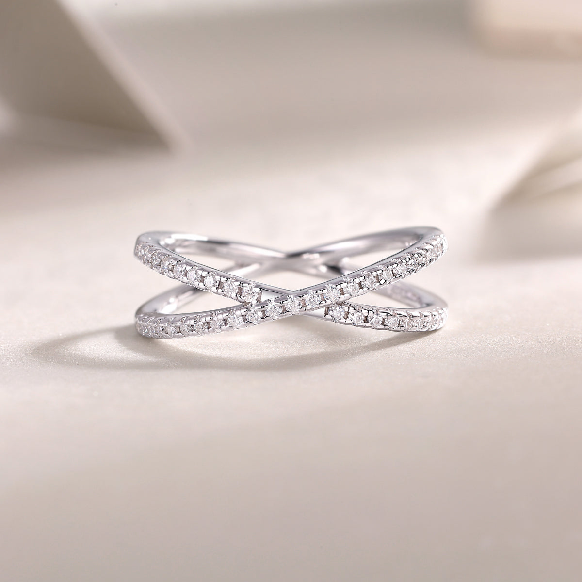 925 Sterling Silver Crossover Ring for Women – Minimalist Diamond Look Elegant Band | Luxury Everyday Jewelry