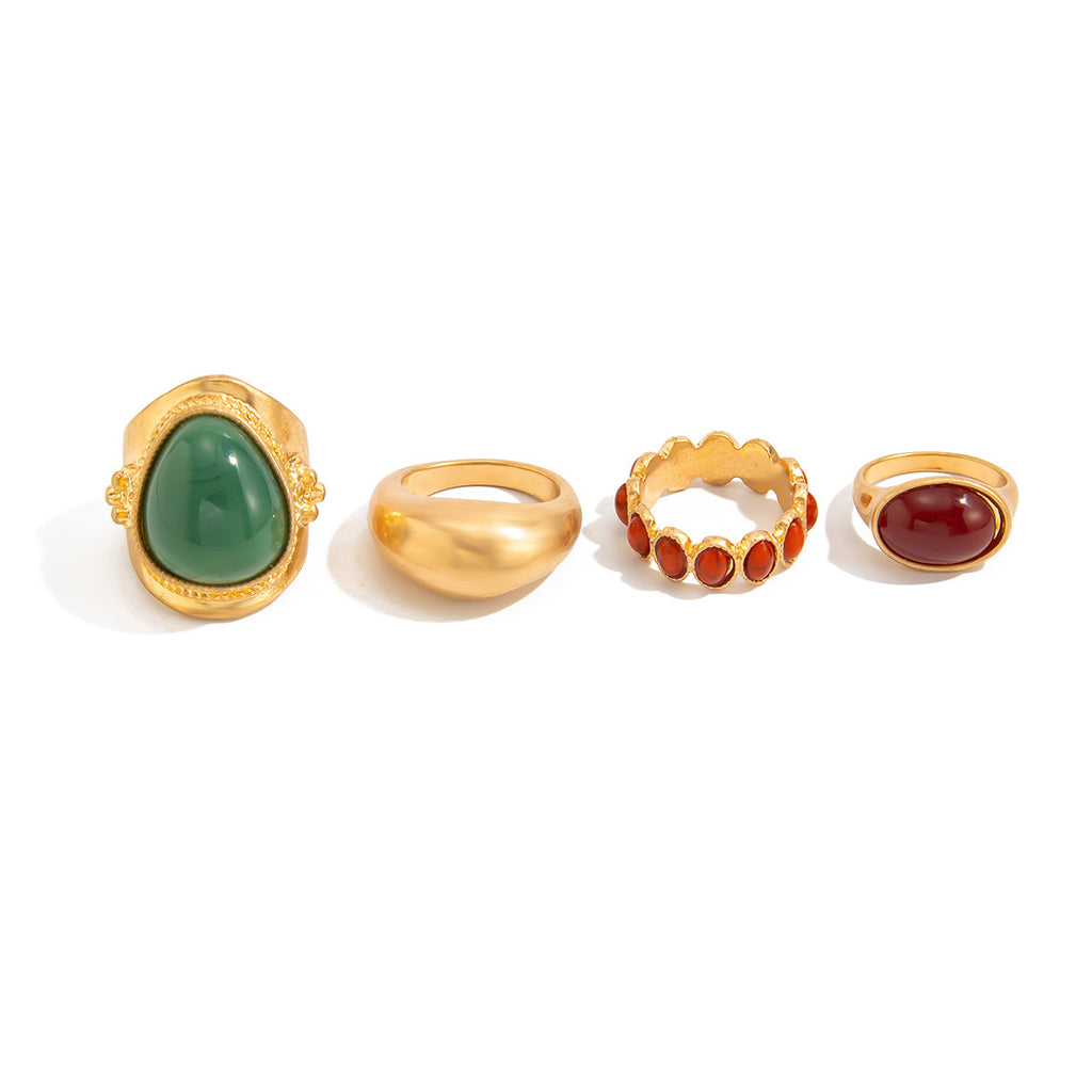 Statement Gold Rings Set – Luxury Vintage Gemstone Jewelry for Women