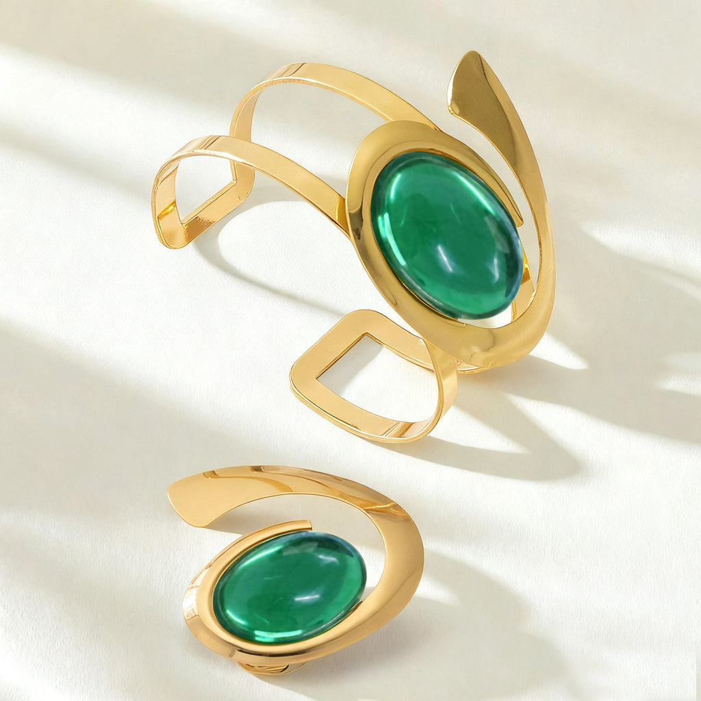 Luxury Gold Pearl Bracelet & Statement Ring Set – Elegant Minimal Jewelry for Women | Available in Multiple Colors
