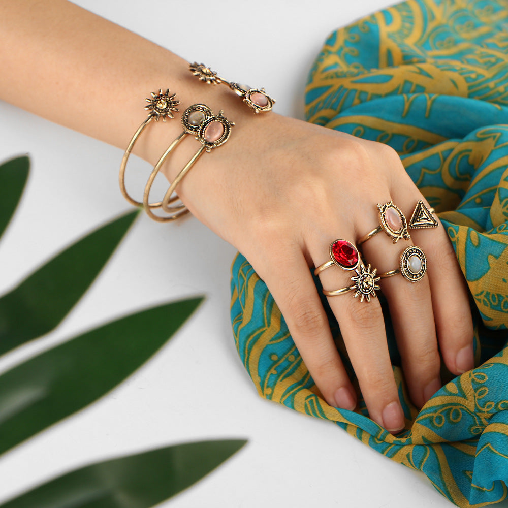 Boho Gold Bracelet & Ring Set for Effortless Chic Summer Style