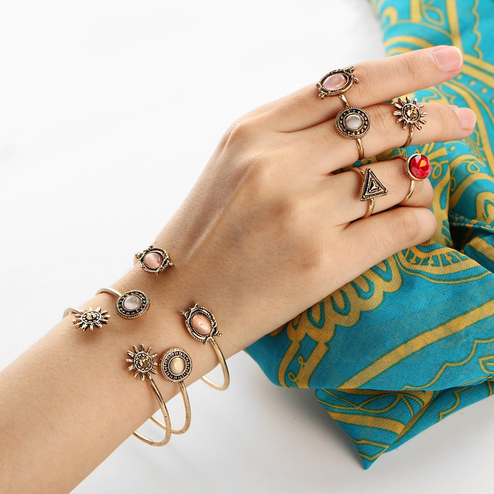 Boho Gold Bracelet & Ring Set for Effortless Chic Summer Style