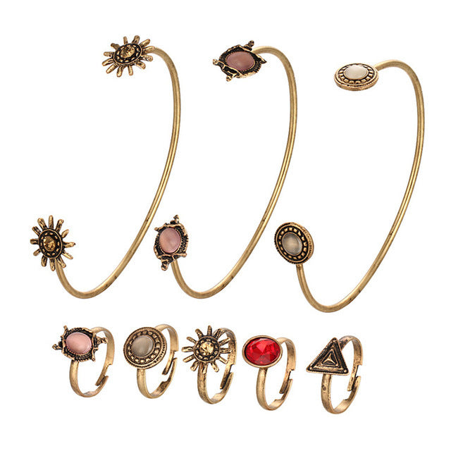 Boho Gold Bracelet & Ring Set for Effortless Chic Summer Style