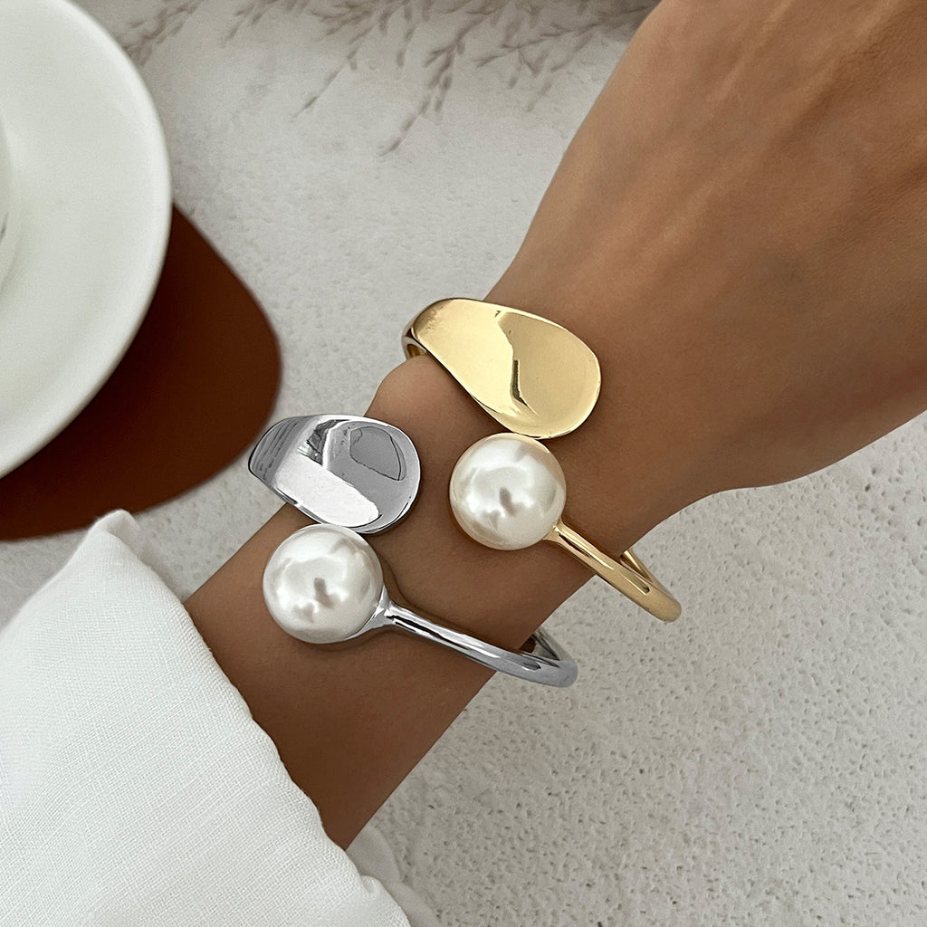 Pearl Open Cuff Bracelet – Gold & Silver Minimal Luxury Jewelry for Women