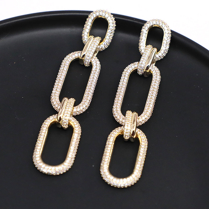 Luxury Chain Link Earrings | Green & Pink Crystal Statement Jewelry for Women