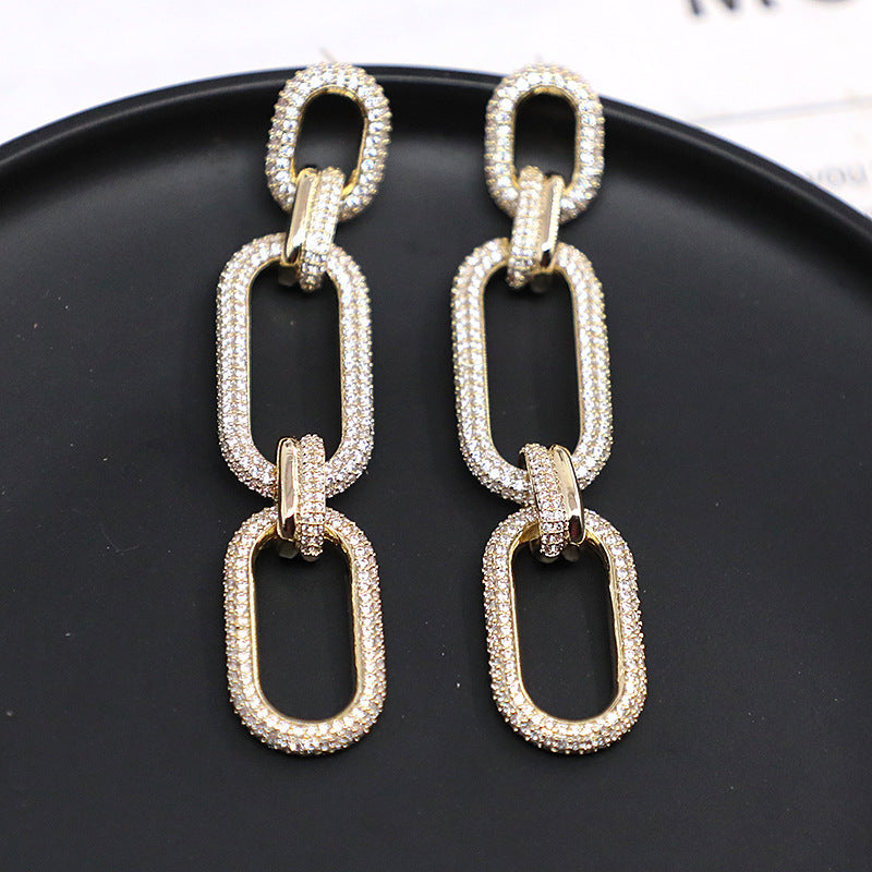 Luxury Chain Link Earrings | Green & Pink Crystal Statement Jewelry for Women