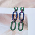 Luxury Chain Link Earrings | Green & Pink Crystal Statement Jewelry for Women