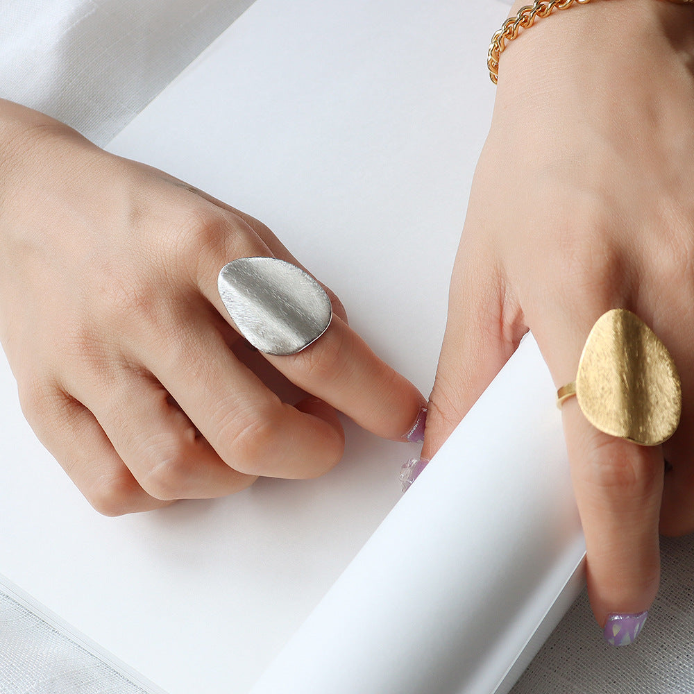Oversized Brushed Sculptural Ring for Women | Gold & Silver Geometric Statement Ring