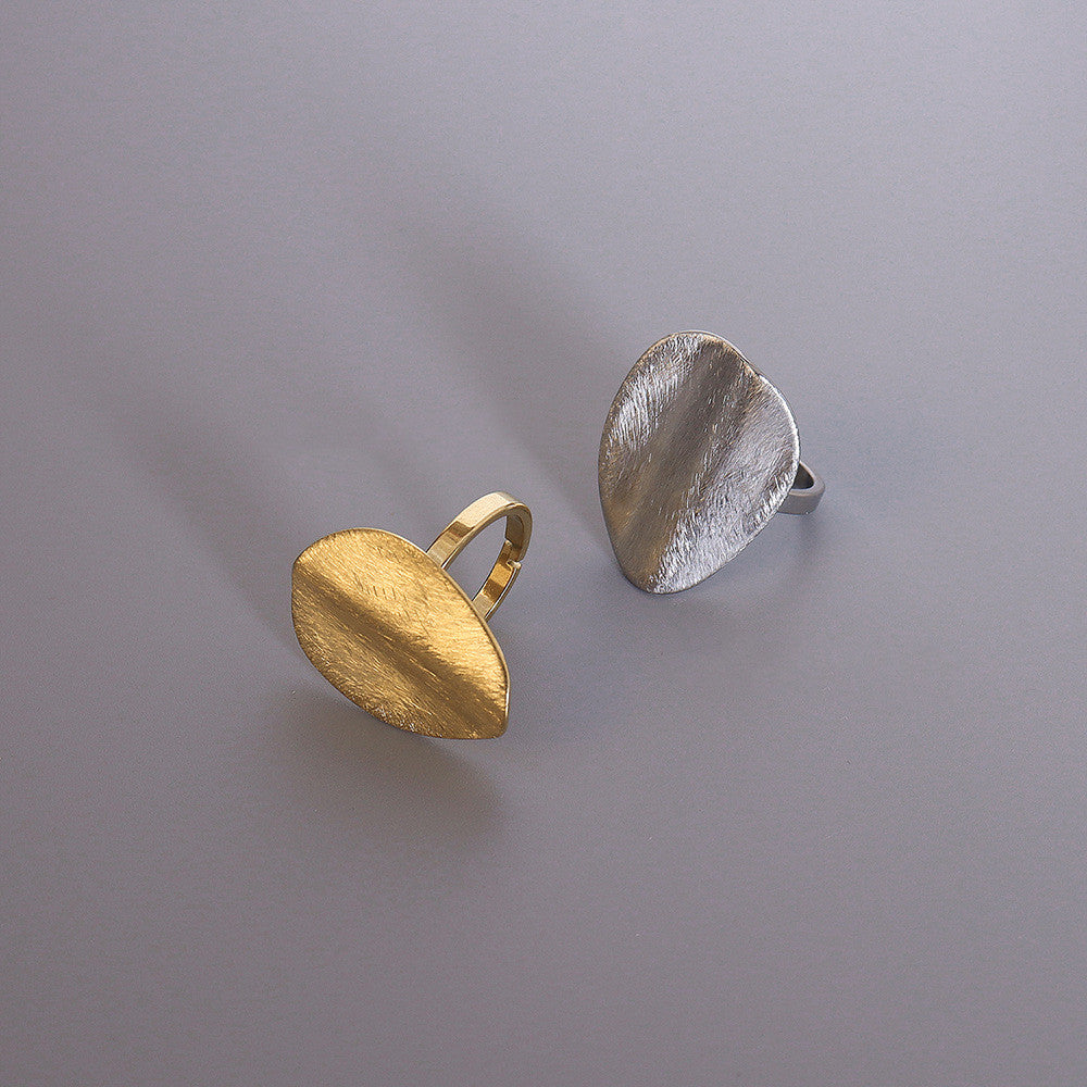 Oversized Brushed Sculptural Ring for Women | Gold & Silver Geometric Statement Ring