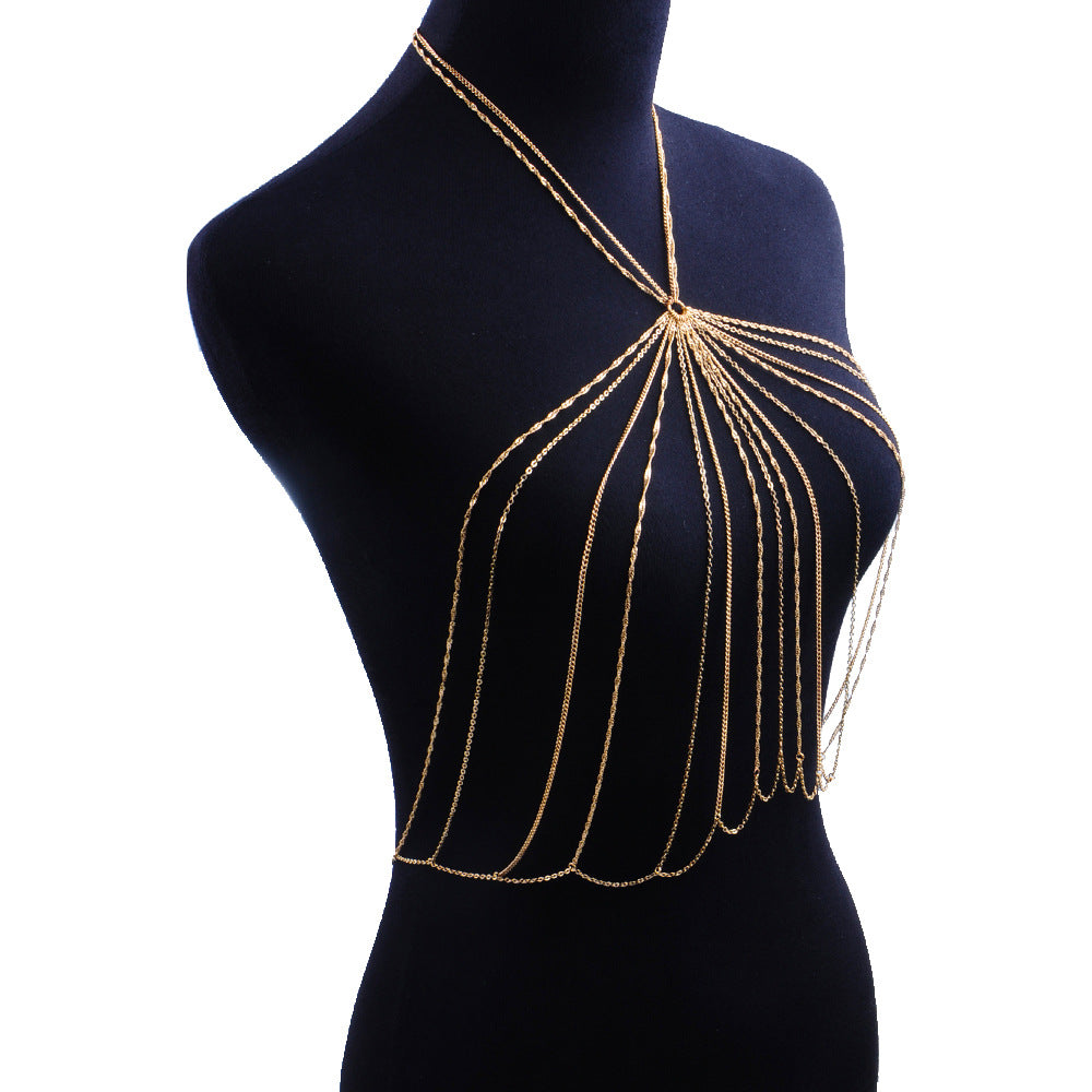 Gold Body Chain Necklace for Women – Multi-Layer Draped Design | Statement Luxury Jewelry