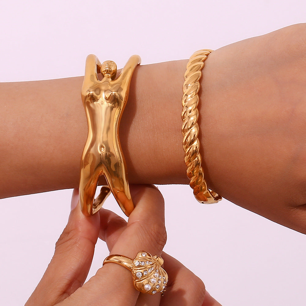 Sculptural Cuff Bracelet | Gold-Tone Statement | Luvia