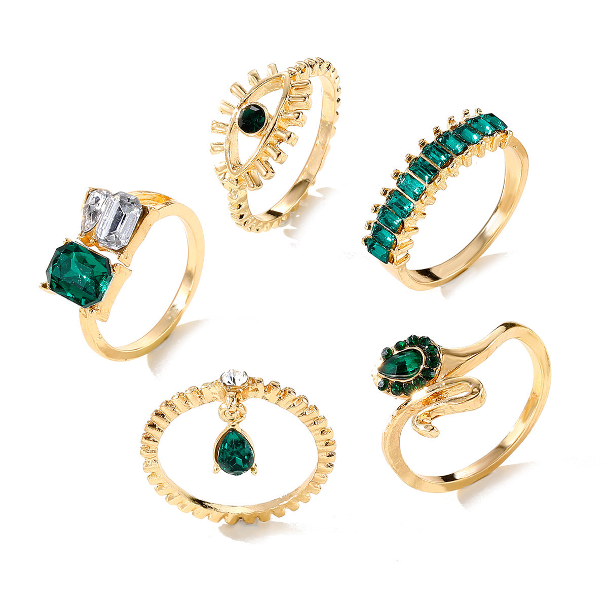 Emerald Gold Rings Set – Elegant Minimal Luxury Jewelry for Women