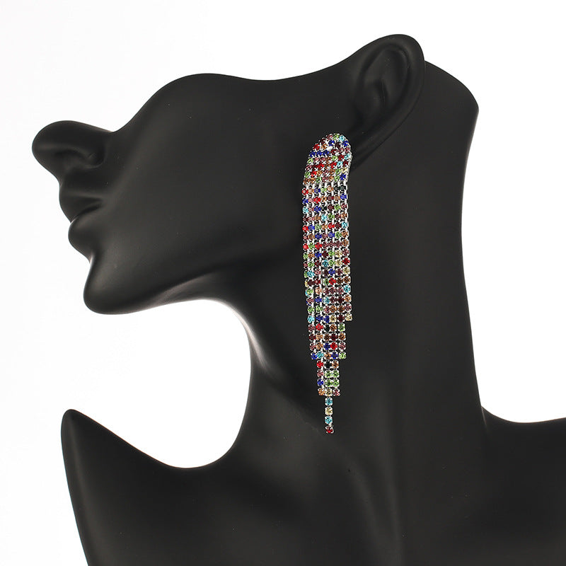 Luxury Crystal Tassel Drop Earrings | Long Rhinestone Fringe | Gold Silver & Multicolor