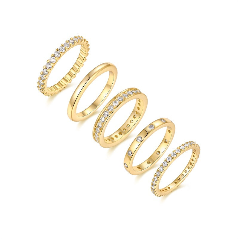 925 Sterling Silver Gold Plated Rings Set – Luxury Stackable Zirconia Rings for Women | Minimal Elegant Jewelry