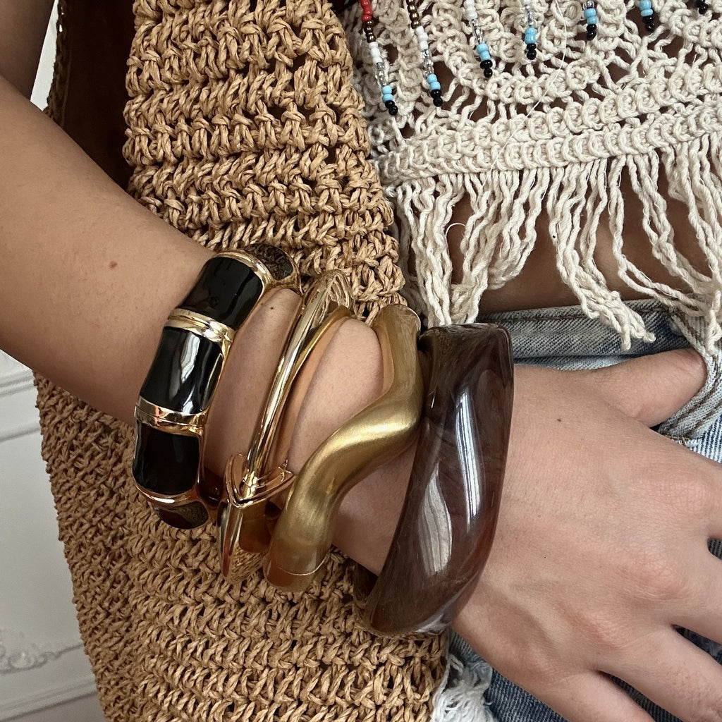 Bold Statement Bracelet for Women – Boho Chunky Bangle | Gold, Black & Brown