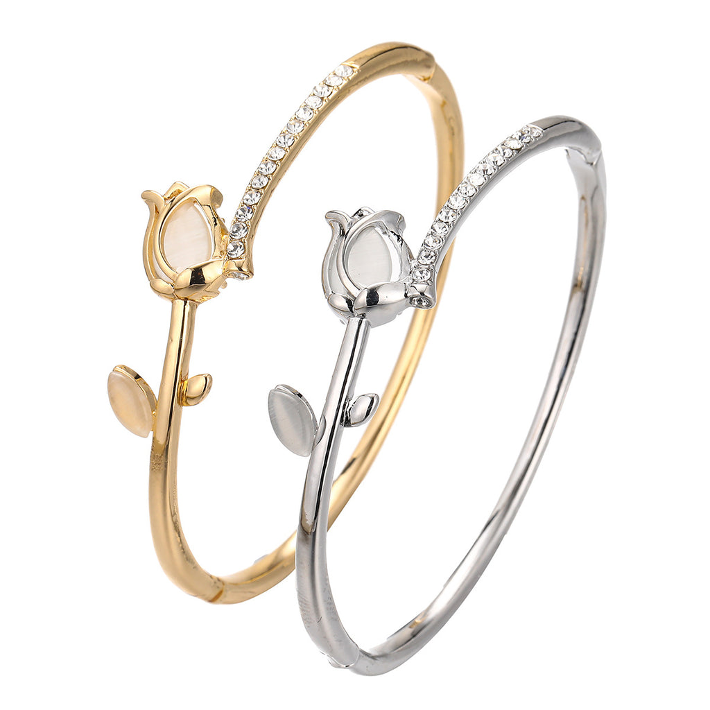 Opal Tulip Bracelet | Rose & Flower Gold Silver Jewelry