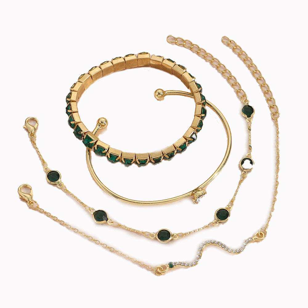 Emerald Gold Bracelet Stack – Elegant Minimal Luxury Jewelry for Women