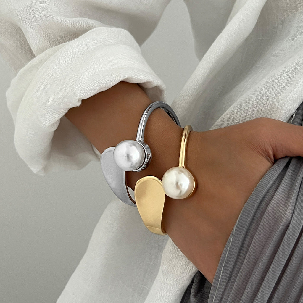 Pearl Open Cuff Bracelet – Gold & Silver Minimal Luxury Jewelry for Women