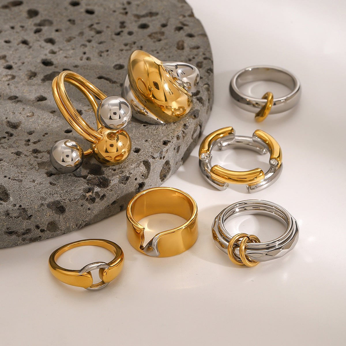 Gold & Silver Stackable Rings Set – Luxury Minimal Statement Jewelry | Luvia Global