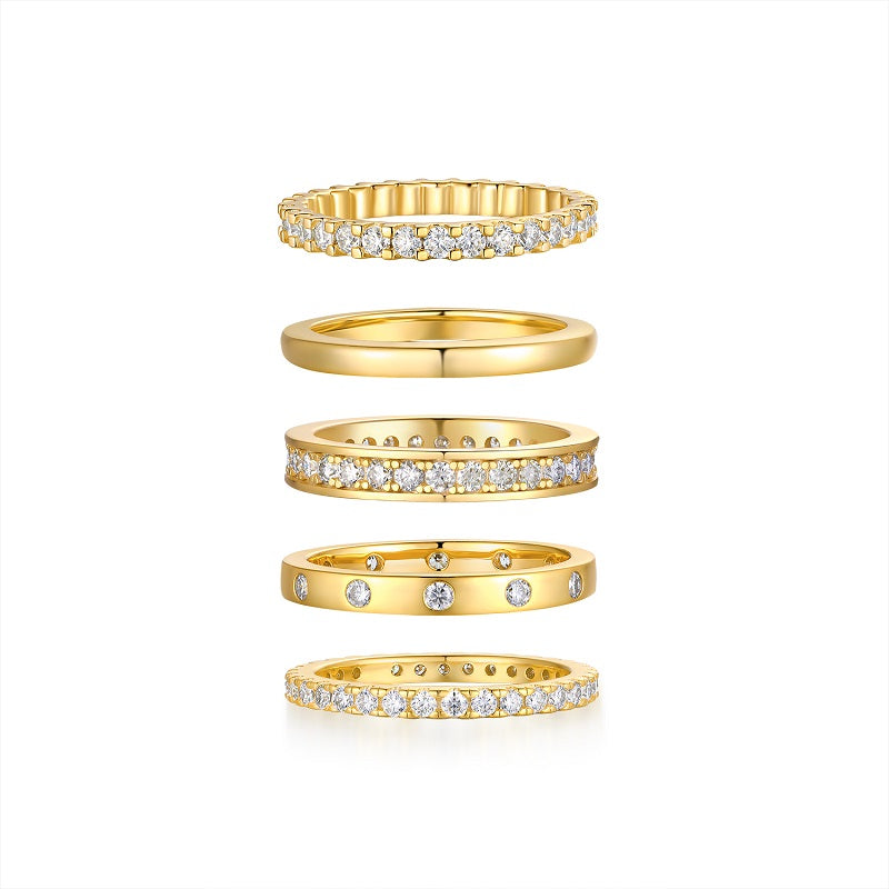 925 Sterling Silver Gold Plated Rings Set – Luxury Stackable Zirconia Rings for Women | Minimal Elegant Jewelry