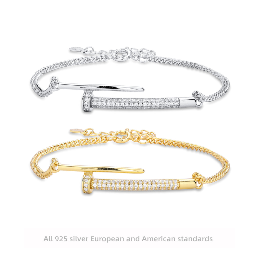 Zircon Rivet Silver Bracelet