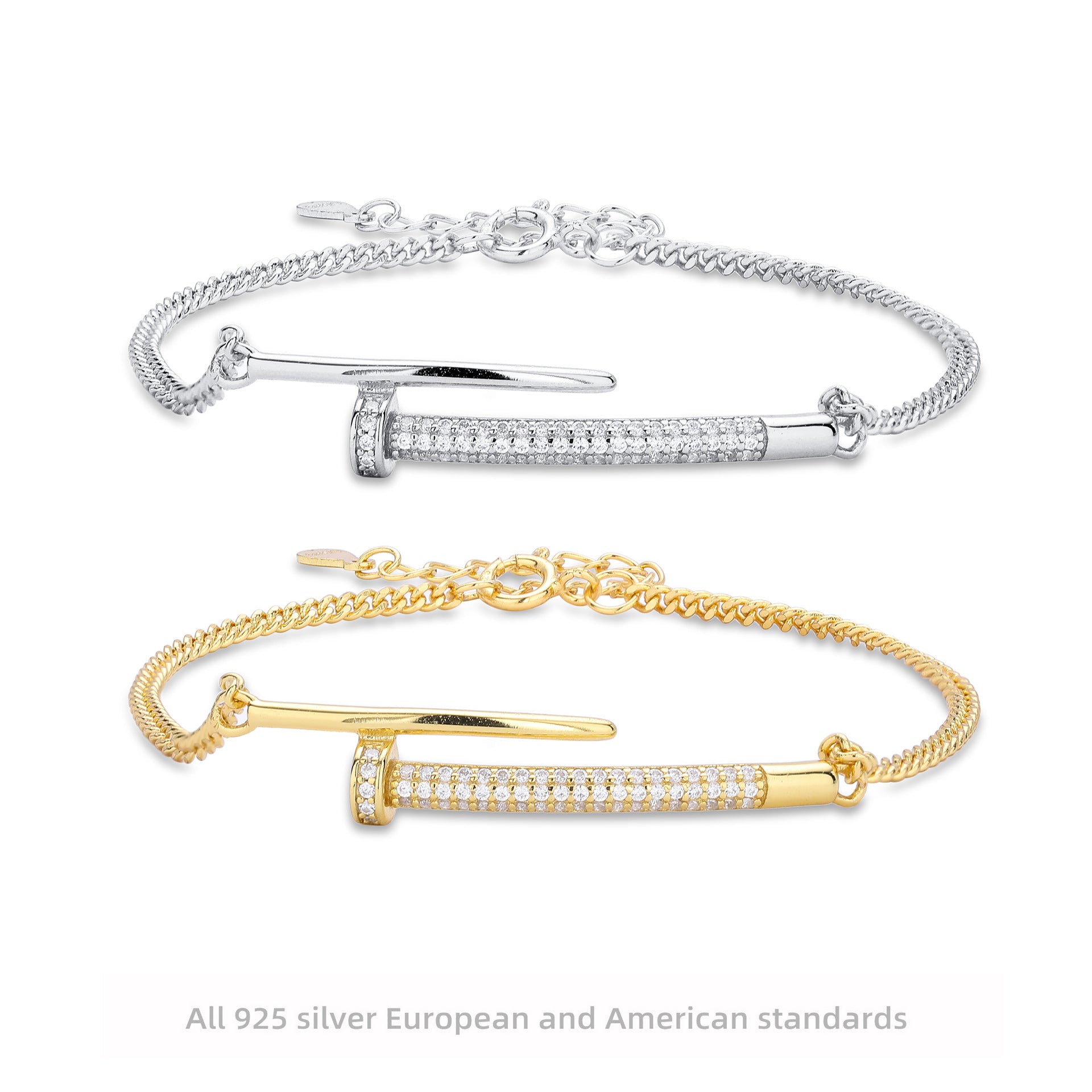 Zircon Rivet Silver Bracelet