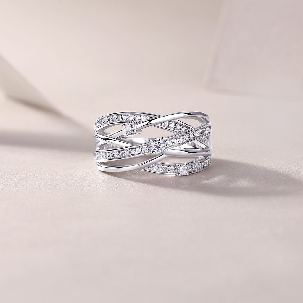 925 Sterling Silver Multi Band Ring for Women – Twisted Pave Statement Ring | Modern Luxury Jewelry