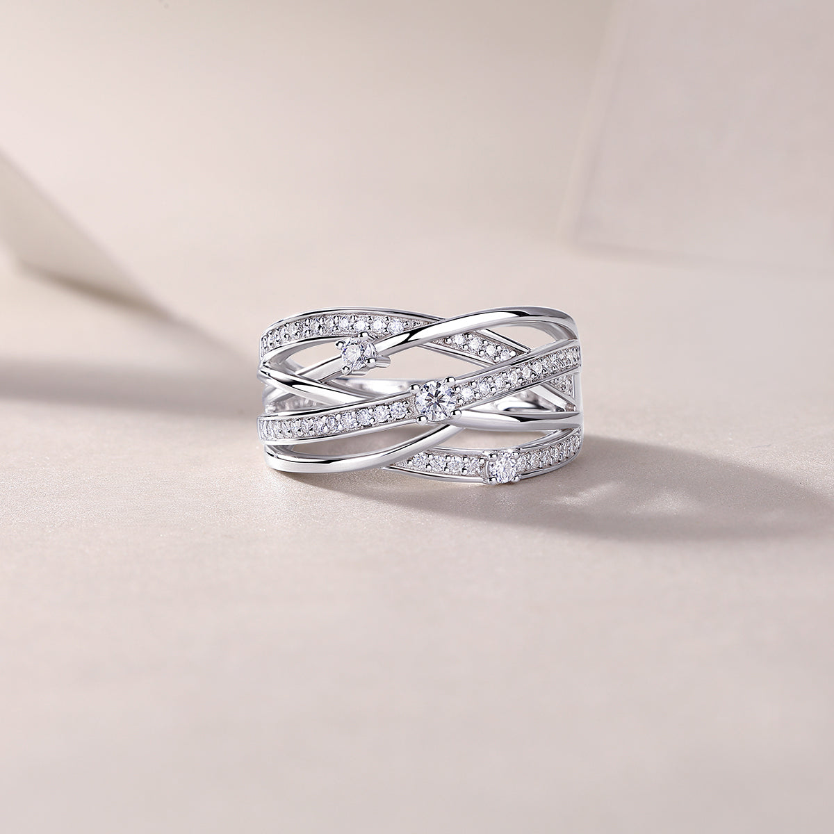 925 Sterling Silver Multi Band Ring for Women – Twisted Pave Statement Ring | Modern Luxury Jewelry