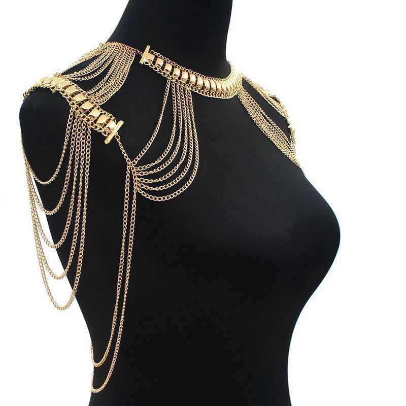 Metal texture tassel double shoulder chain