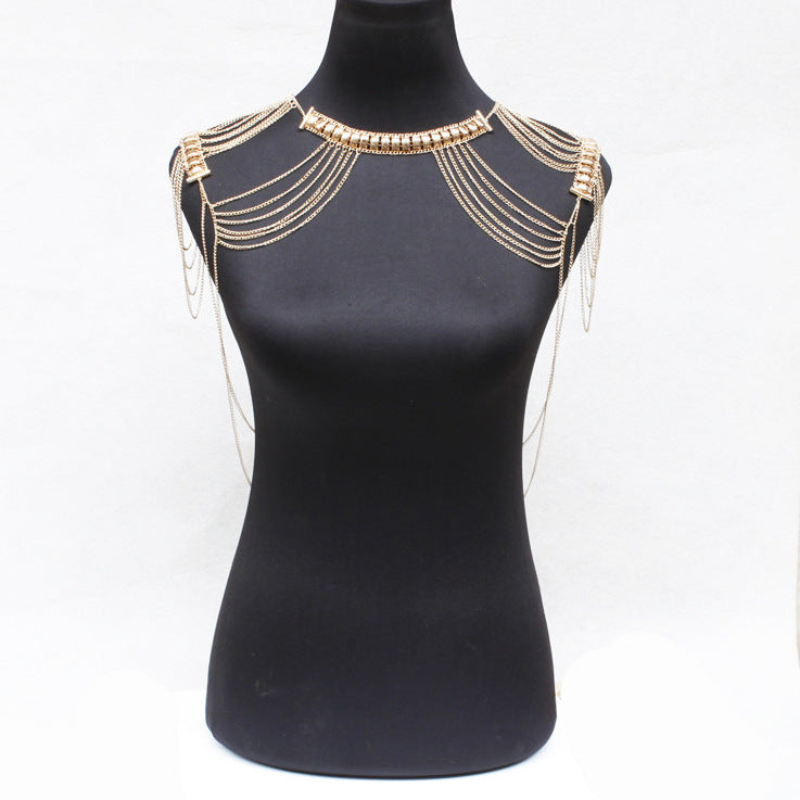 Metal texture tassel double shoulder chain