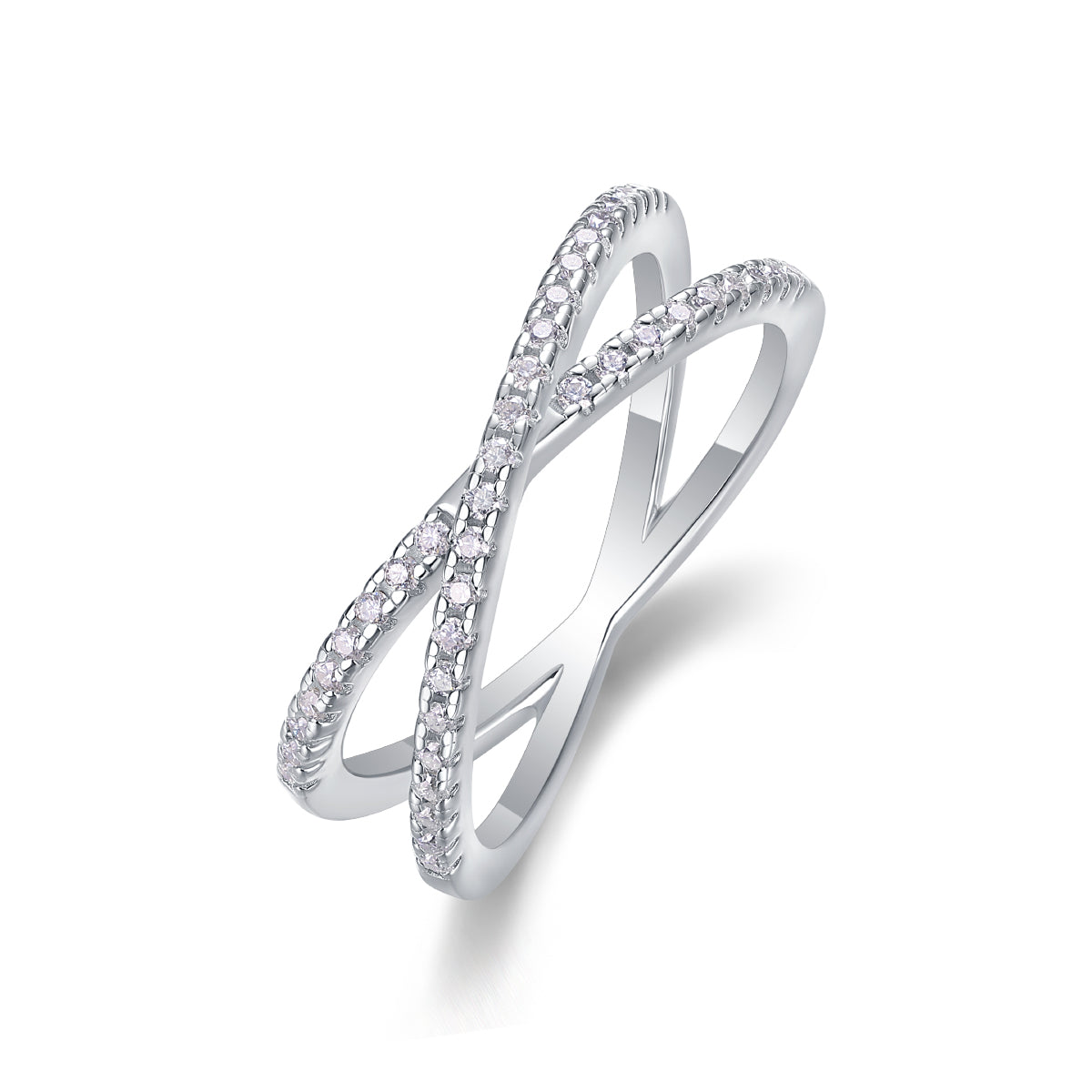 925 Sterling Silver Crossover Ring for Women – Minimalist Diamond Look Elegant Band | Luxury Everyday Jewelry
