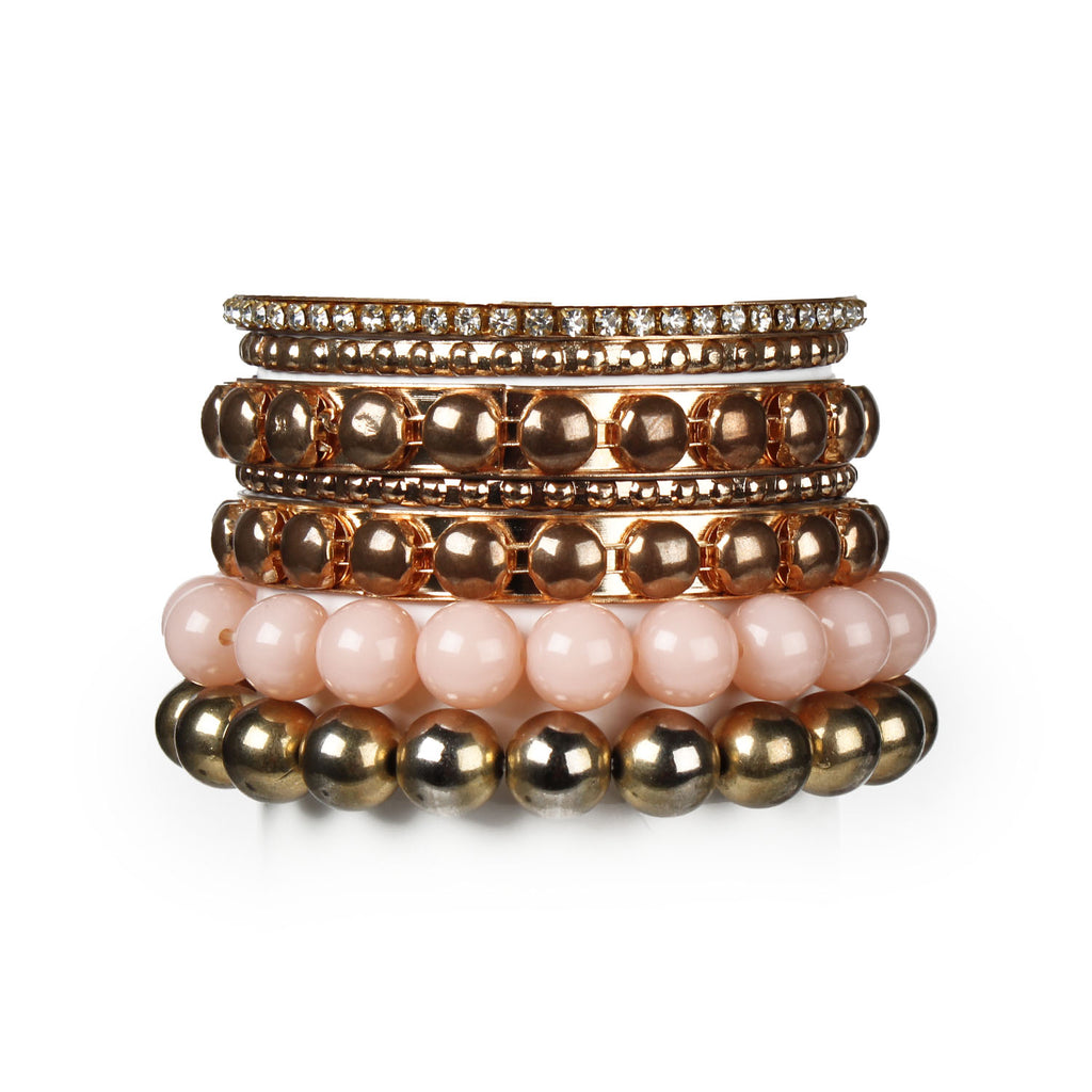 Retro Rhinestone Bangle Bracelet Set | Burnished Gold