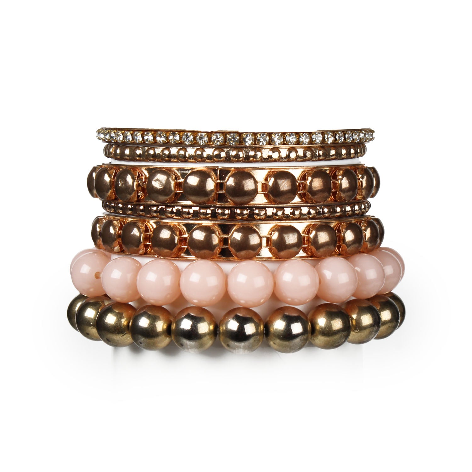 Retro Rhinestone Bangle Bracelet Set | Burnished Gold