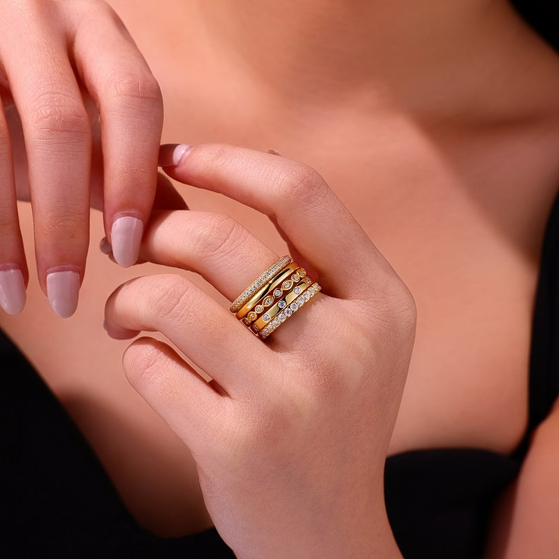 925 Sterling Silver Gold Plated Rings Set – Luxury Stackable Zirconia Rings for Women | Minimal Elegant Jewelry