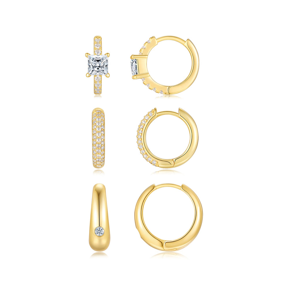 Moissanite Earring Set – Gold Hoop, Huggie & Ear Cuff | S925 Silver | GRA Certified