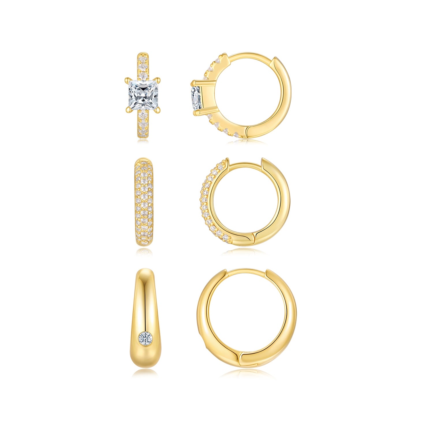 Moissanite Earring Set – Gold Hoop, Huggie & Ear Cuff | S925 Silver | GRA Certified