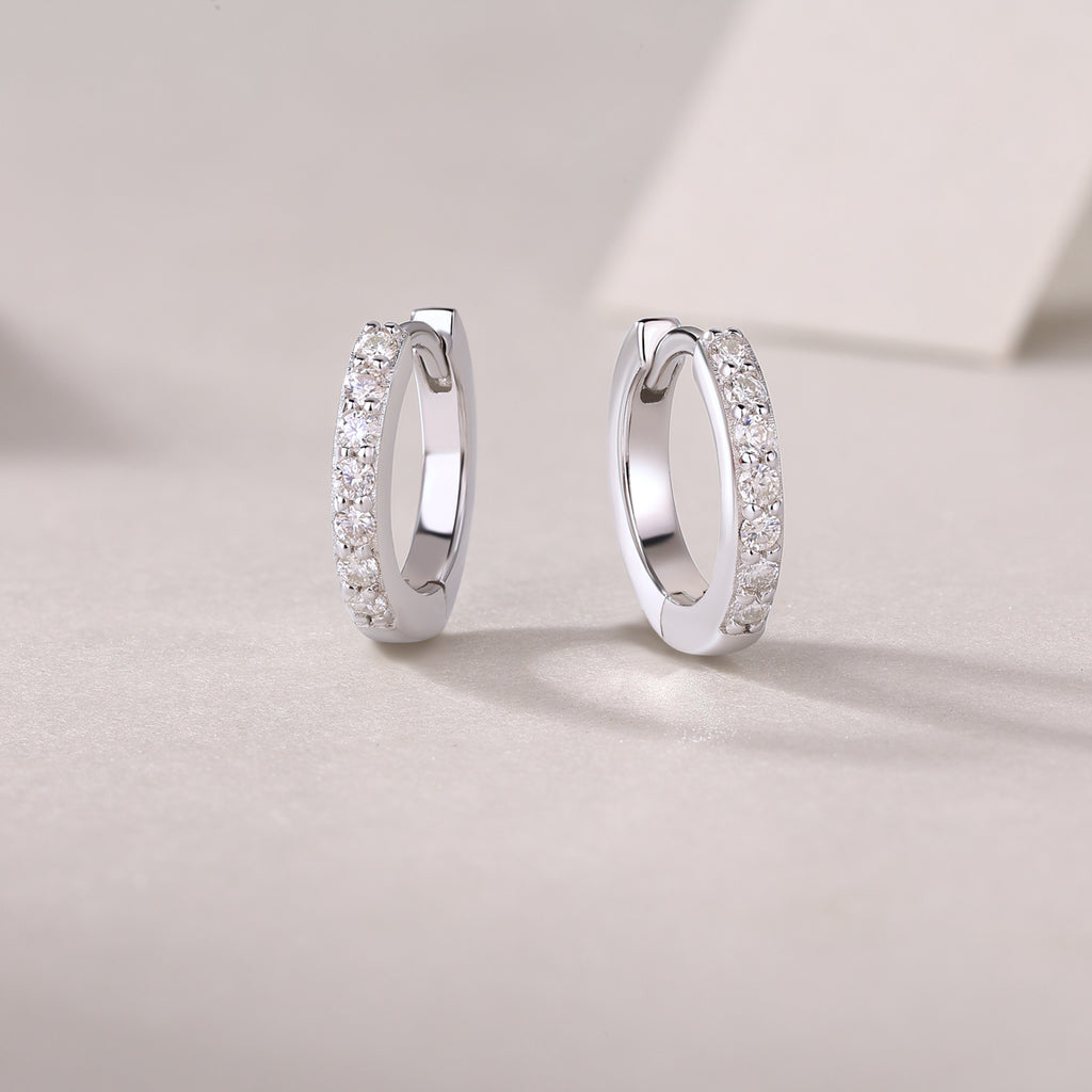 925 Sterling Silver Pave Hoop Earrings for Women – Minimalist Huggie Hoops | Elegant Everyday Jewelry