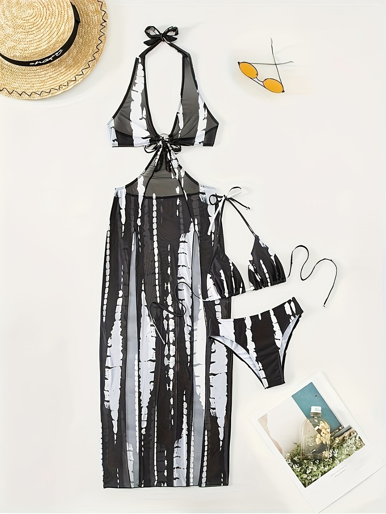 Monochrome Magic: Black & White Pareo & Bikini Set