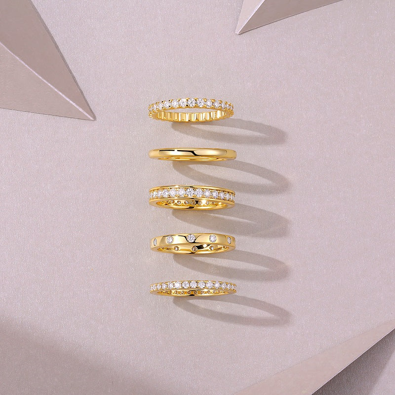 925 Sterling Silver Gold Plated Rings Set – Luxury Stackable Zirconia Rings for Women | Minimal Elegant Jewelry