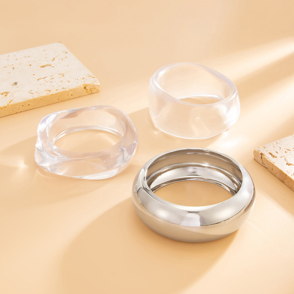 Luxury Chunky Acrylic & Silver Bracelet Set – Modern Minimalist Statement Jewelry