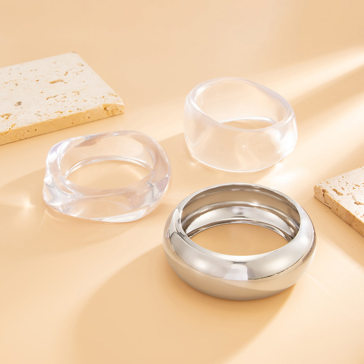 Luxury Chunky Acrylic & Silver Bracelet Set – Modern Minimalist Statement Jewelry